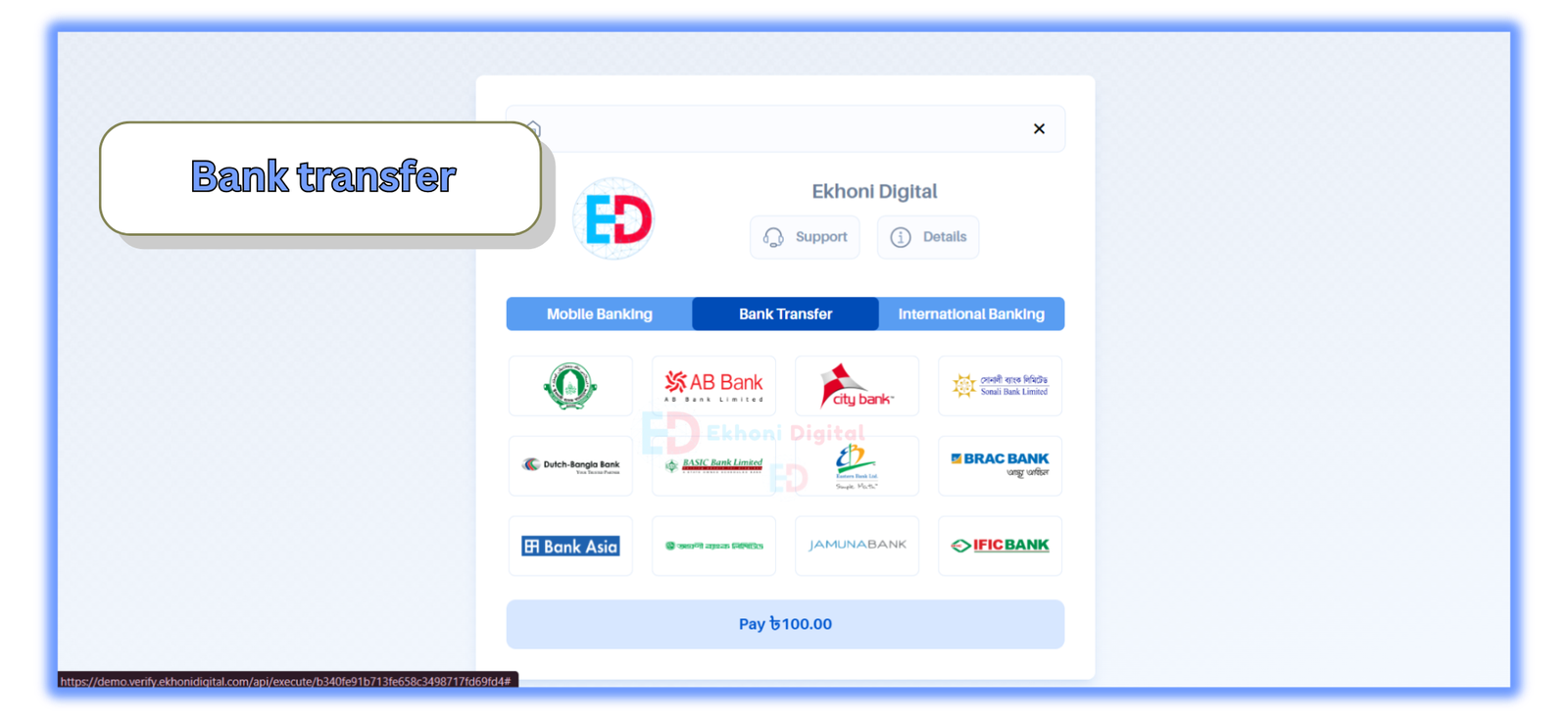 Bank transfer  Sanbox